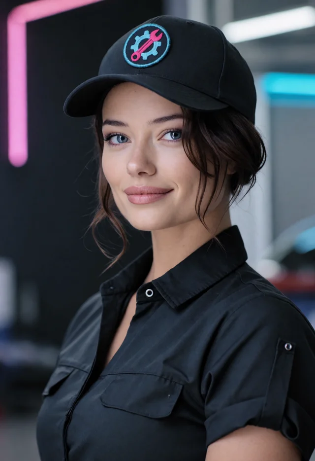 Nova, l'assistante IA de MechaNova, en casquette MechaNova